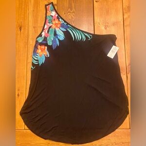 Torrid Black Floral One-Shoulder Tunic Top